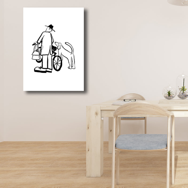 Mans Leisure Time Drawing Canvas in Black and White Minimalism Wall Art for Room
