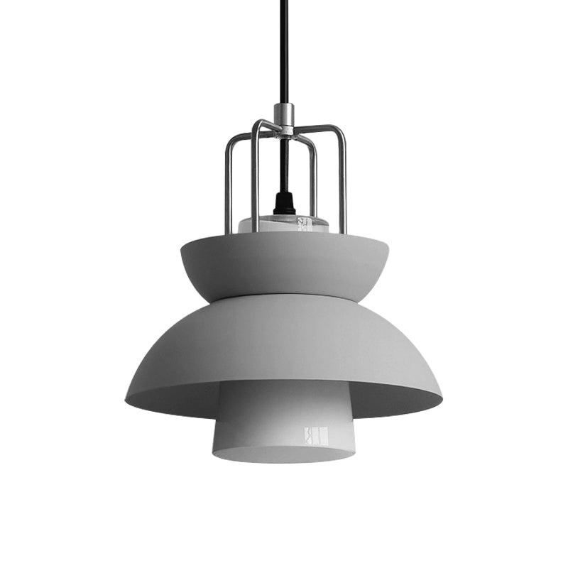 1 lámpara de techo de dormitorio ligero con tazón de tono metálico Macaron estilo gris/lámpara colgante rosa