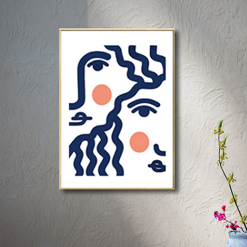 Pastel Girl Face Drawing Canvas Textured Minimalistic Wall Art Decor for Living Room