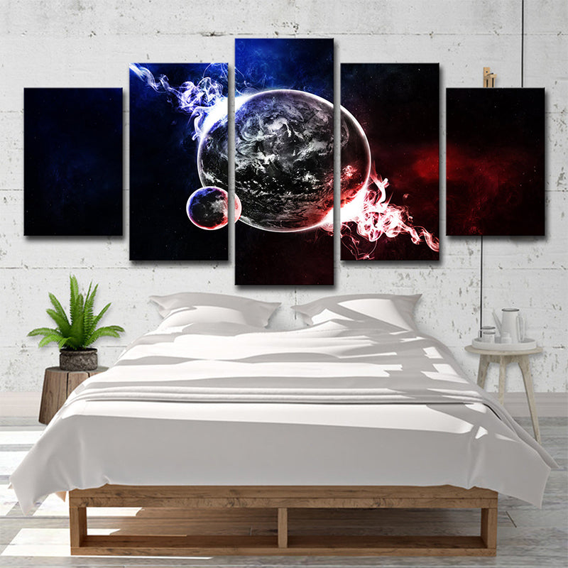 Multi-Piece Smoky Planet Canvas Print Kids Style Wall Art for Children Bedroom