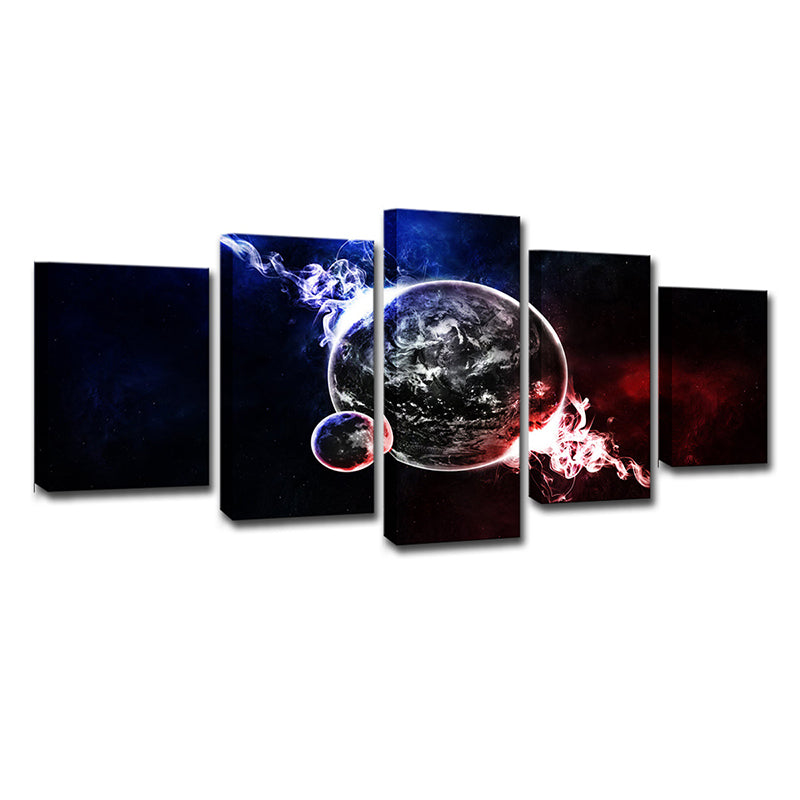 Multi-Piece Smoky Planet Canvas Print Kids Style Wall Art for Children Bedroom
