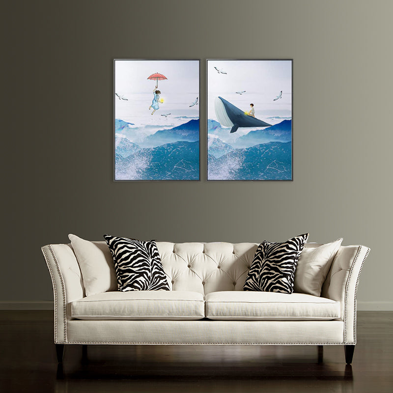 Colossal Sea and Kid Painting for Children Bedroom in Blue, Multiple Sizes Options