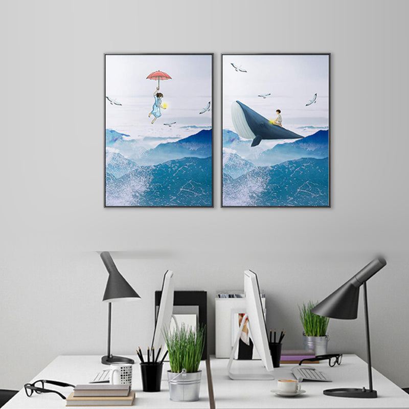 Colossal Sea and Kid Painting for Children Bedroom in Blue, Multiple Sizes Options