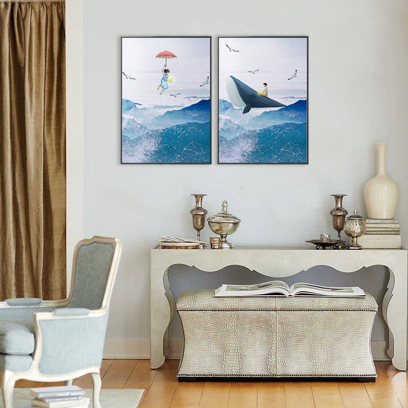 Colossal Sea and Kid Painting for Children Bedroom in Blue, Multiple Sizes Options