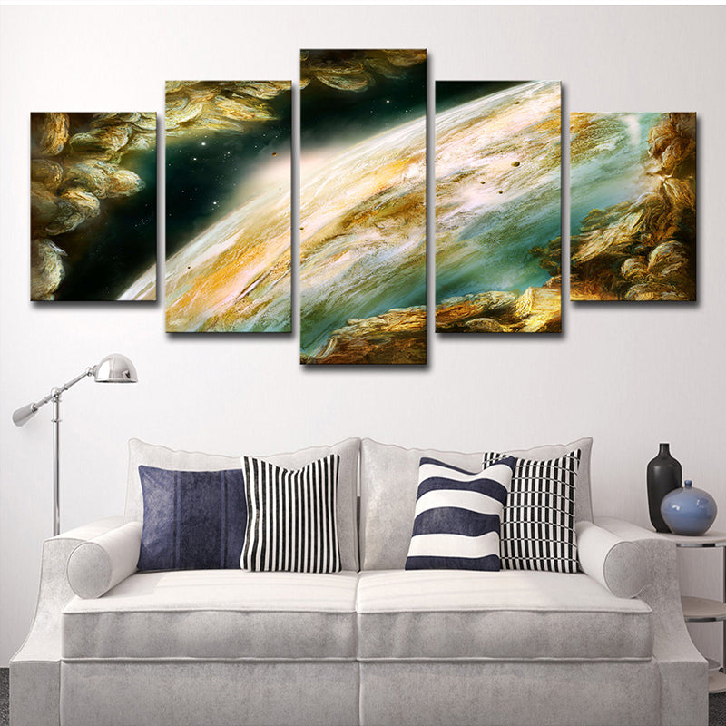Sci-Fi Earth Surface Wall Art Decor Green Multi-Piece Canvas Print for Living Room