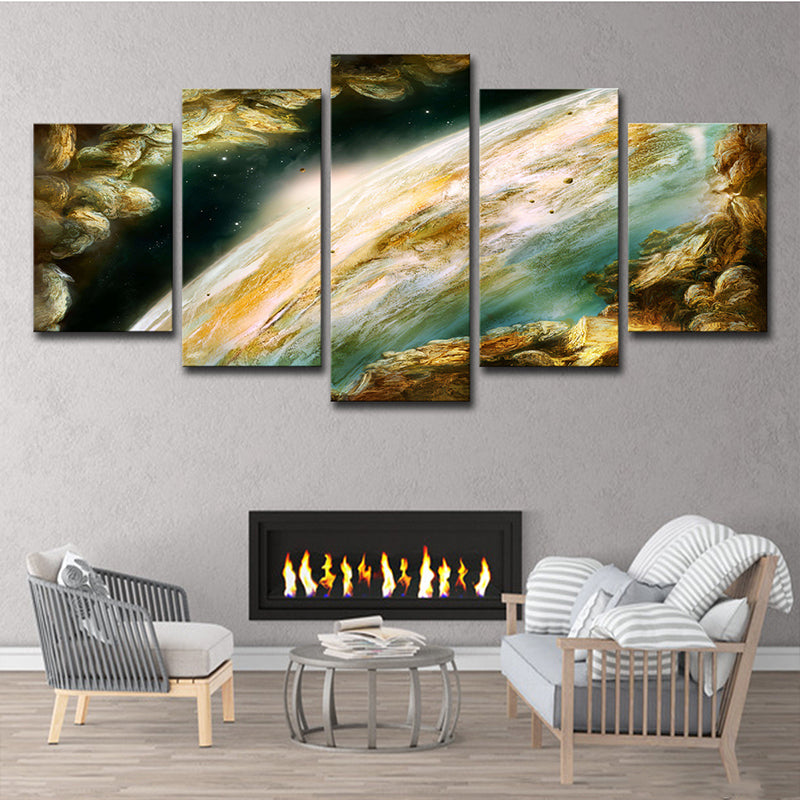 Sci-Fi Earth Surface Wall Art Decor Green Multi-Piece Canvas Print for Living Room