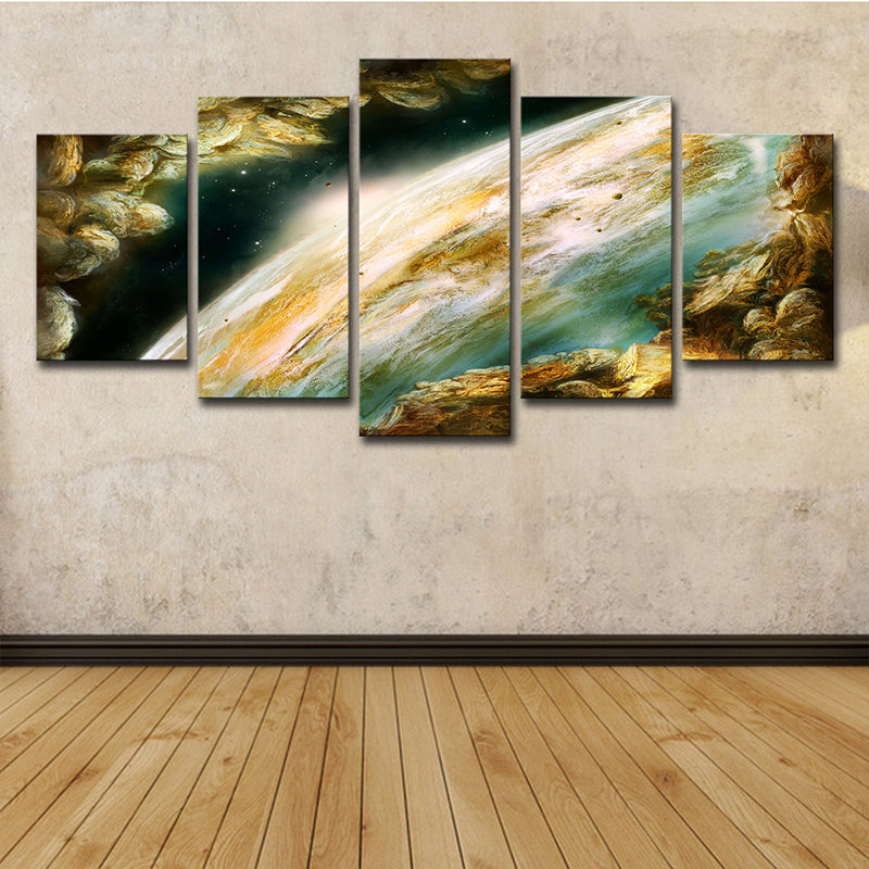 Sci-Fi Earth Surface Wall Art Decor Green Multi-Piece Canvas Print for Living Room