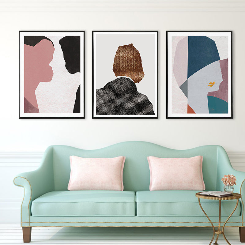 Scandinavian Style Man Print Canvas Pink Figure Illustration Painting Art, Set of Three