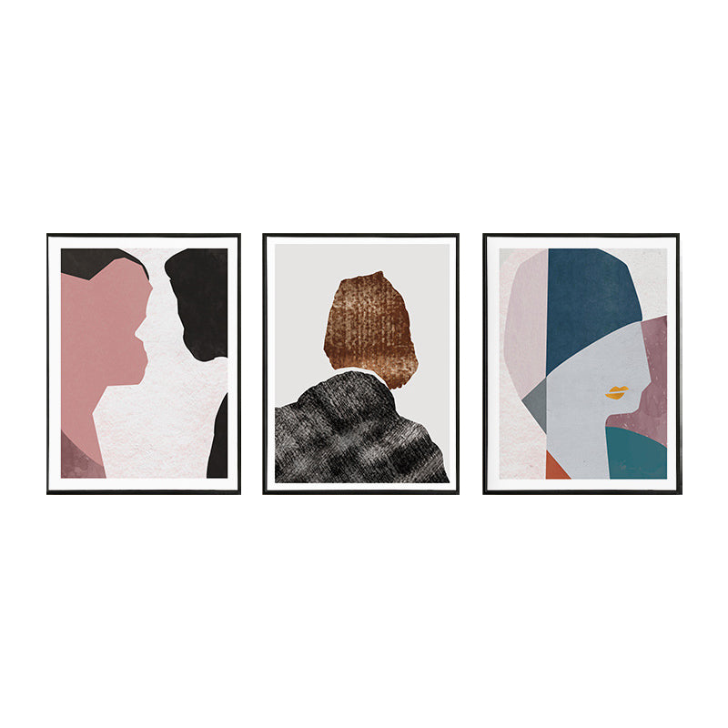 Scandinavian Style Man Print Canvas Pink Figure Illustration Painting Art, Set of Three