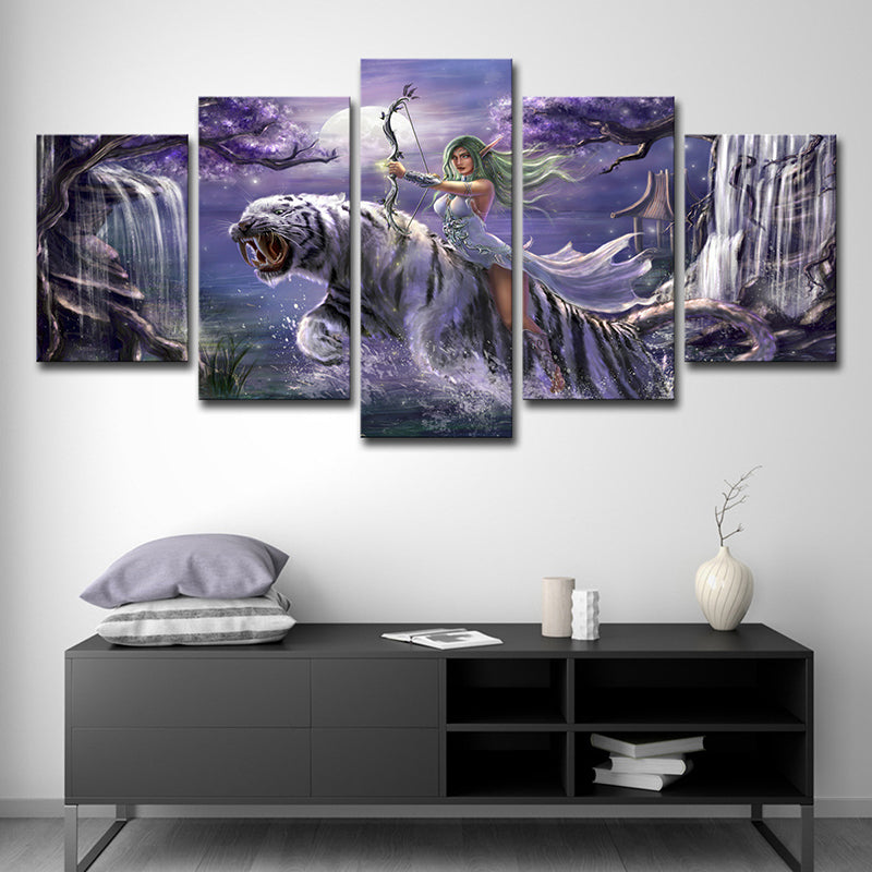 Kid Animal Game Character Canvas Purple Teenage Bedroom Wall Art, Multi-Piece