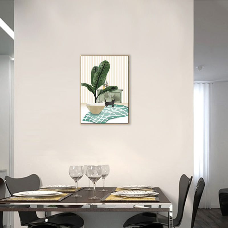 Textured Cat and Potting Painting Canvas Children's Art Wall Print for Guest Room