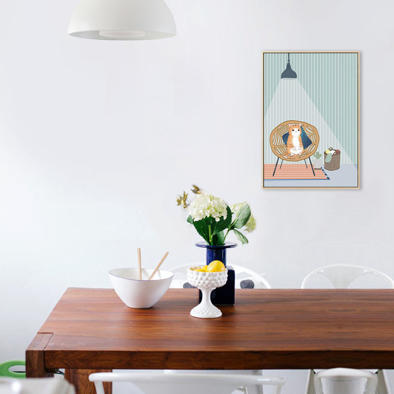 Textured Cat and Potting Painting Canvas Children's Art Wall Print for Guest Room