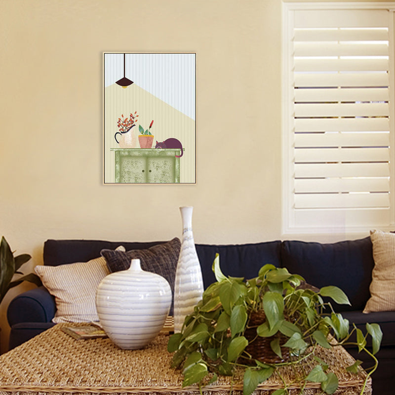 Textured Cat and Potting Painting Canvas Children's Art Wall Print for Guest Room