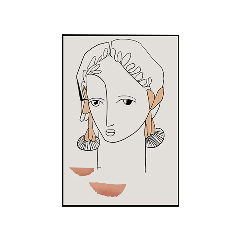 Jungle Woman Wall Art Decor Minimal Unique Pencil Drawing Canvas Print in Light Color