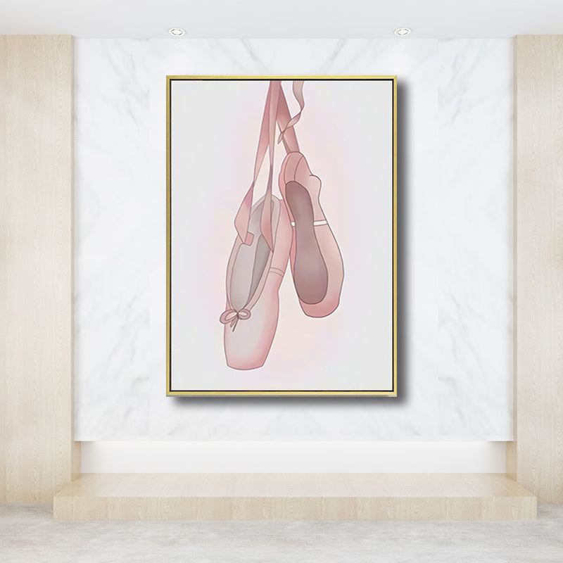 Ballet Shoes Wall Art Decor Textured Kids Style Girls Bedroom Canvas Print in Pink