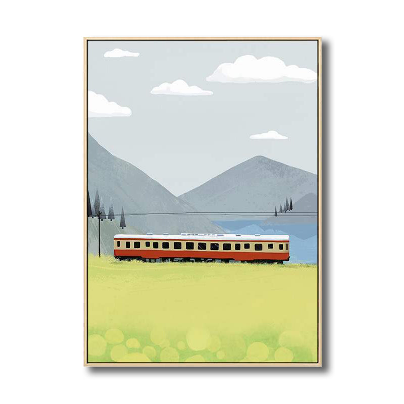 Railroad Train Scenery Art Country Style Canvas Textured Wall Decor in Light Color