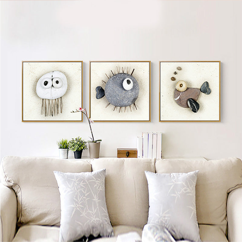 Soft Color Fish Pattern Canvas Textured Wall Print for Kids Bedroom, Multiple Sizes