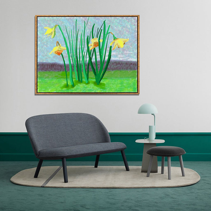 Green Flower and Plant Canvas Rustic Textured Wall Art Decor for Living Room, Multiple Sizes