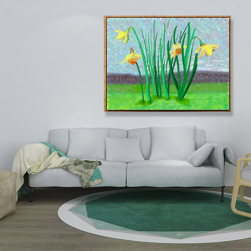 Green Flower and Plant Canvas Rustic Textured Wall Art Decor for Living Room, Multiple Sizes