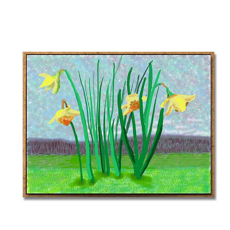 Green Flower and Plant Canvas Rustic Textured Wall Art Decor for Living Room, Multiple Sizes