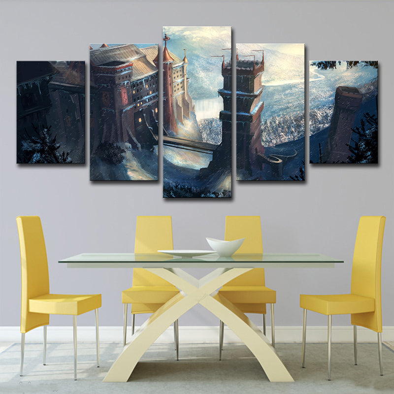 Kids Fantasy Castle Wall Art Blue Multi-Piece Canvas Print for House Interior