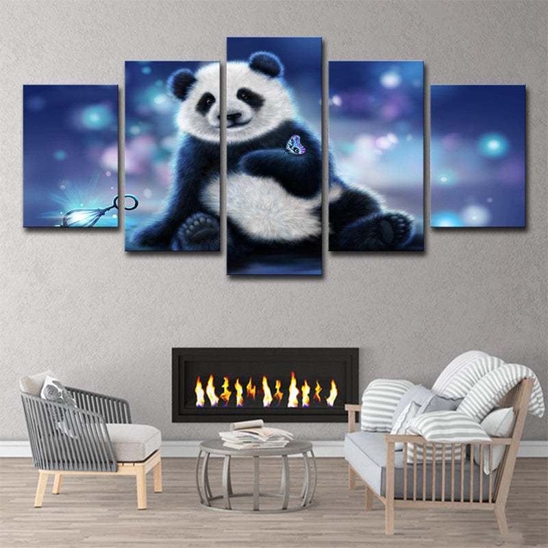 Black and White Panda Canvas Art Multi-Piece Wall Decor on Purple for Family Room