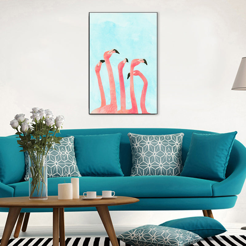 Décoration murale à motif de flamant rose, peinture de Style Tropical de couleur Pastel pour salon