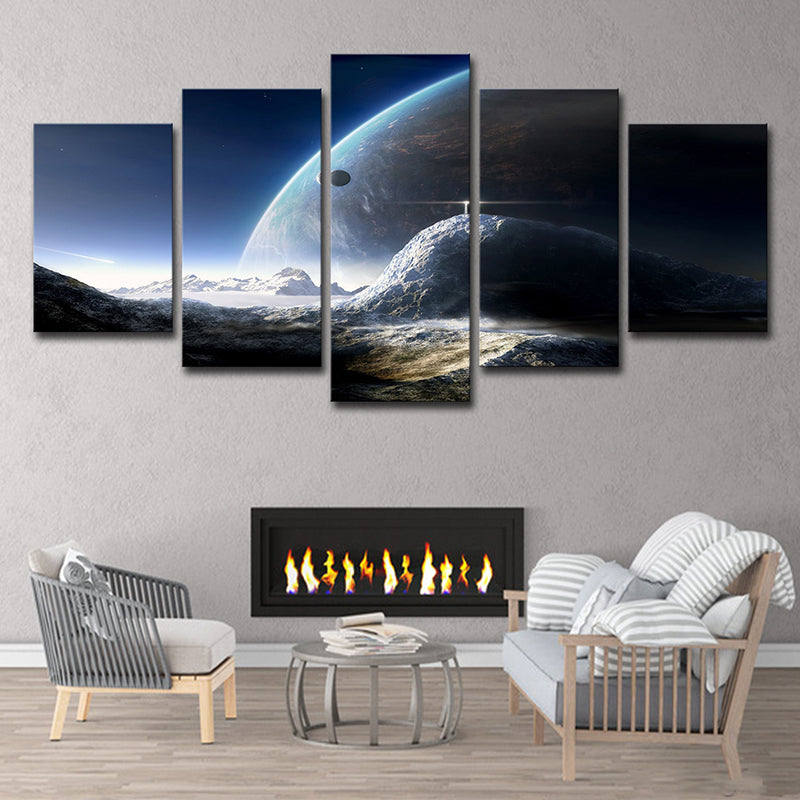 Universe Planet Surface View Canvas Blue Sci-Fi Wall Art Print for House Interior
