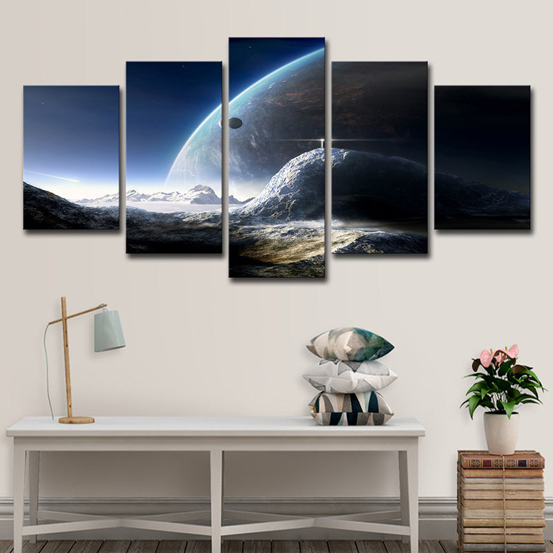 Universe Planet Surface View Canvas Blue Sci-Fi Wall Art Print for House Interior