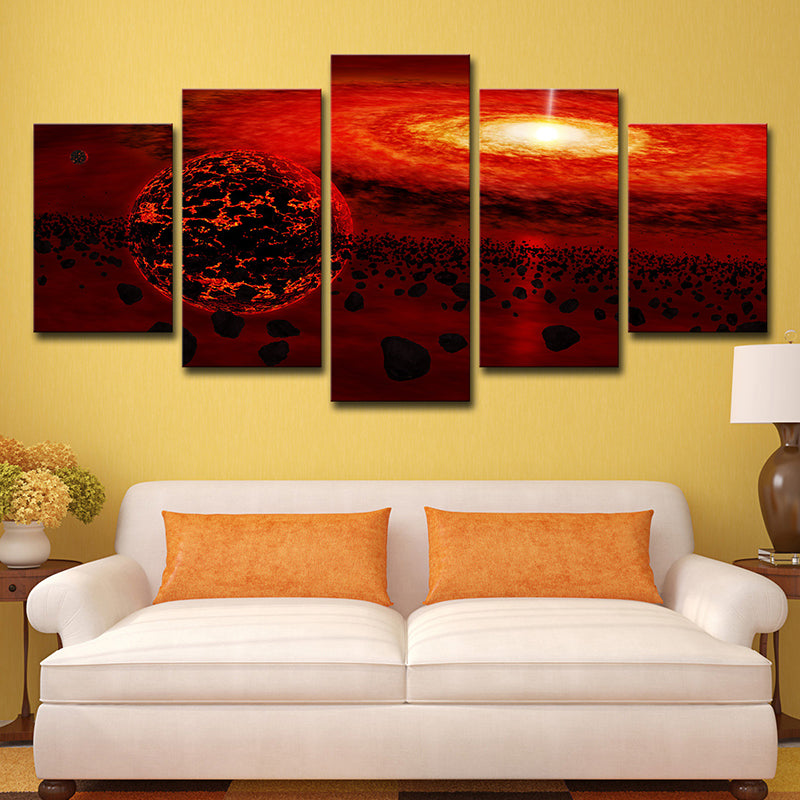 Red Universe Landscape Wall Art Decor Multi-Piece Canvas Print for Teenage Bedroom