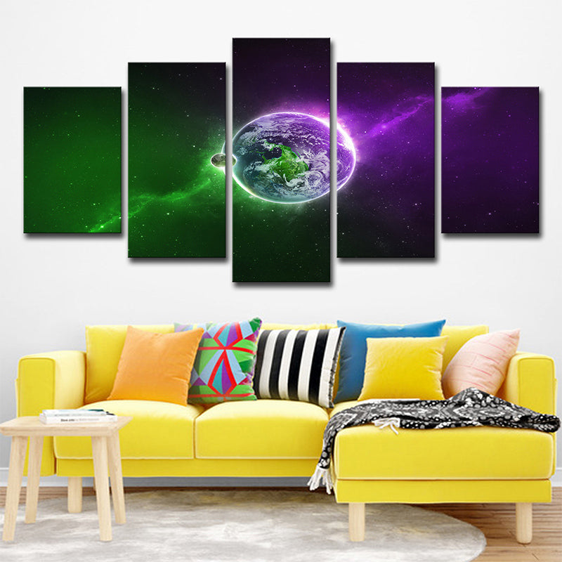 Magical the Earth Art Print Living Room Outer Space Wall Decor in Purple and Green