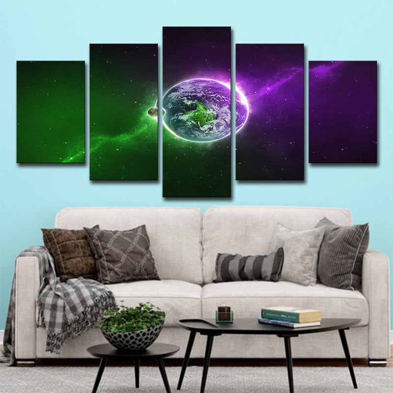 Magical the Earth Art Print Living Room Outer Space Wall Decor in Purple and Green