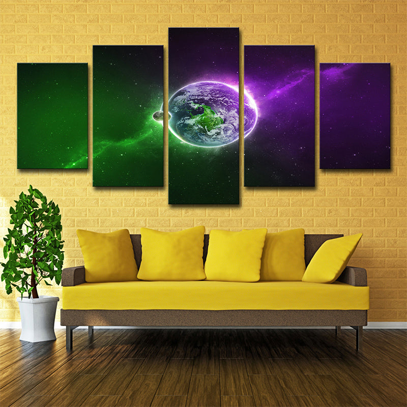 Magical the Earth Art Print Living Room Outer Space Wall Decor in Purple and Green