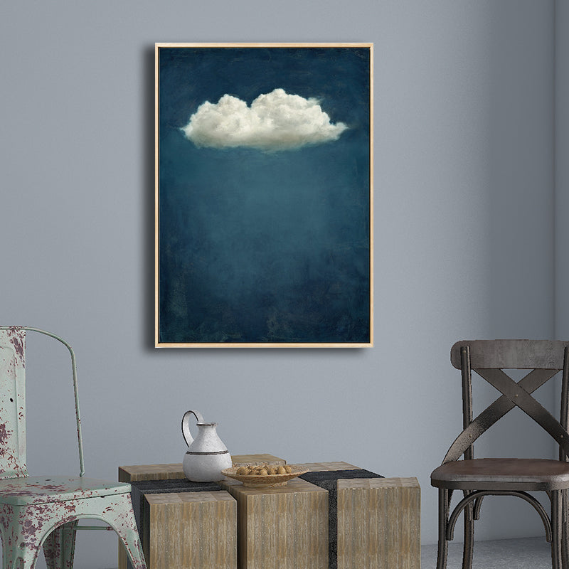 Blue Cloud Canvas Wall Art Cartoon Textured Painting for Dining Room, Multiple Sizes