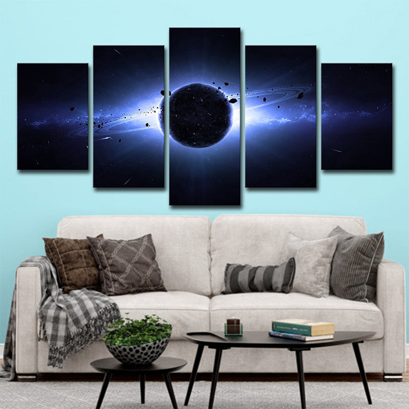 Science Fiction Space Eclipse Canvas Dark Blue Multi-Piece Wall Art Decor for Living Room