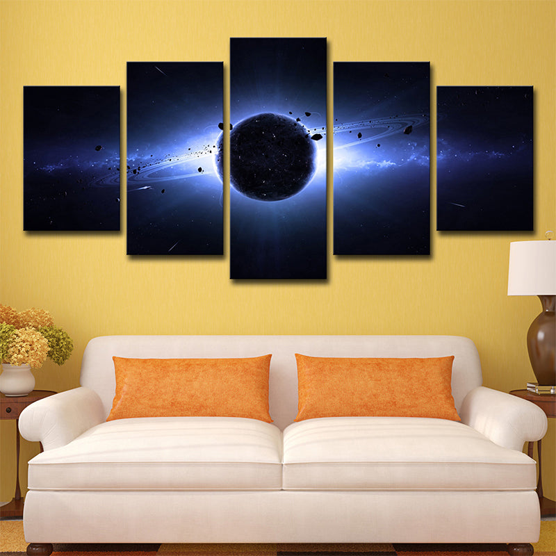 Science Fiction Space Eclipse Canvas Dark Blue Multi-Piece Wall Art Decor for Living Room
