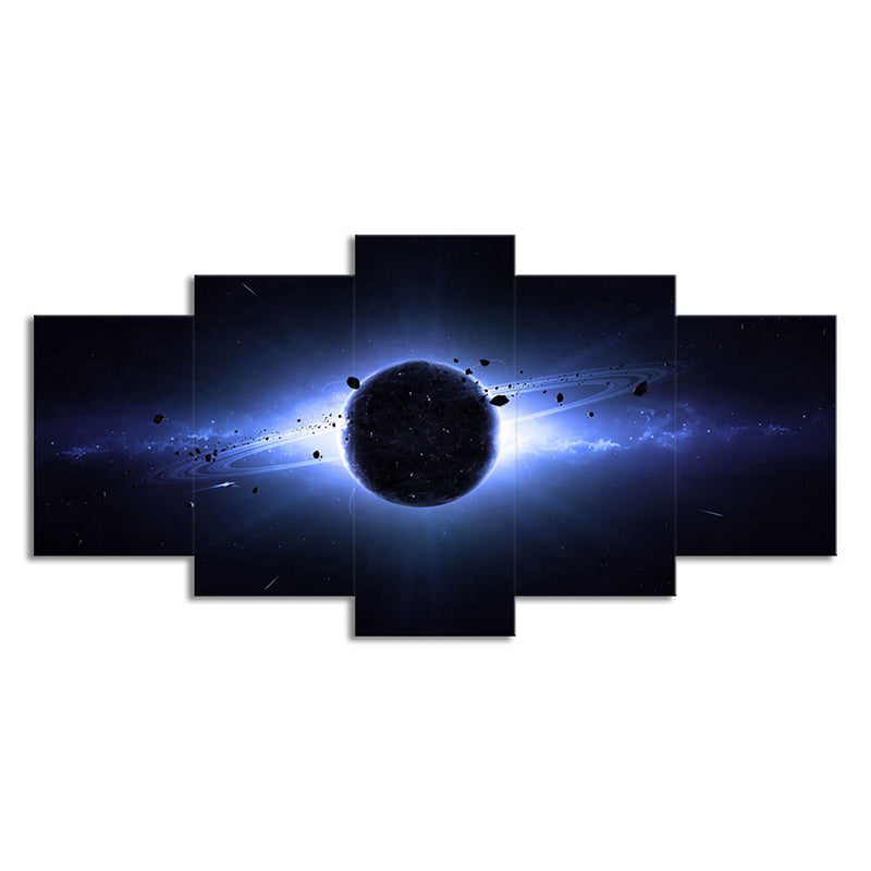 Science Fiction Space Eclipse Canvas Dark Blue Multi-Piece Wall Art Decor for Living Room