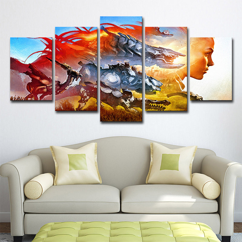 Kids Fantasy Game Character Canvas Orange Multi-Piece Wall Art Decor for Living Room