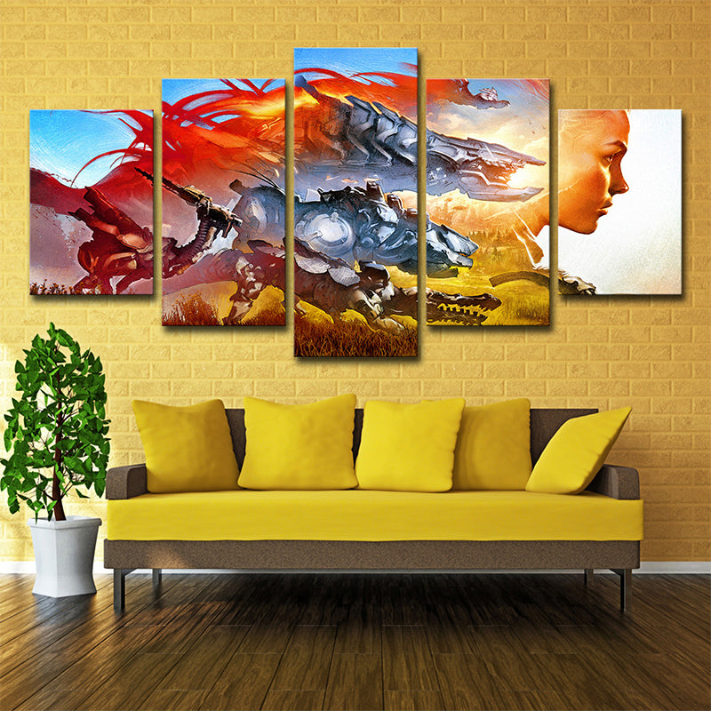 Kids Fantasy Game Character Canvas Orange Multi-Piece Wall Art Decor for Living Room