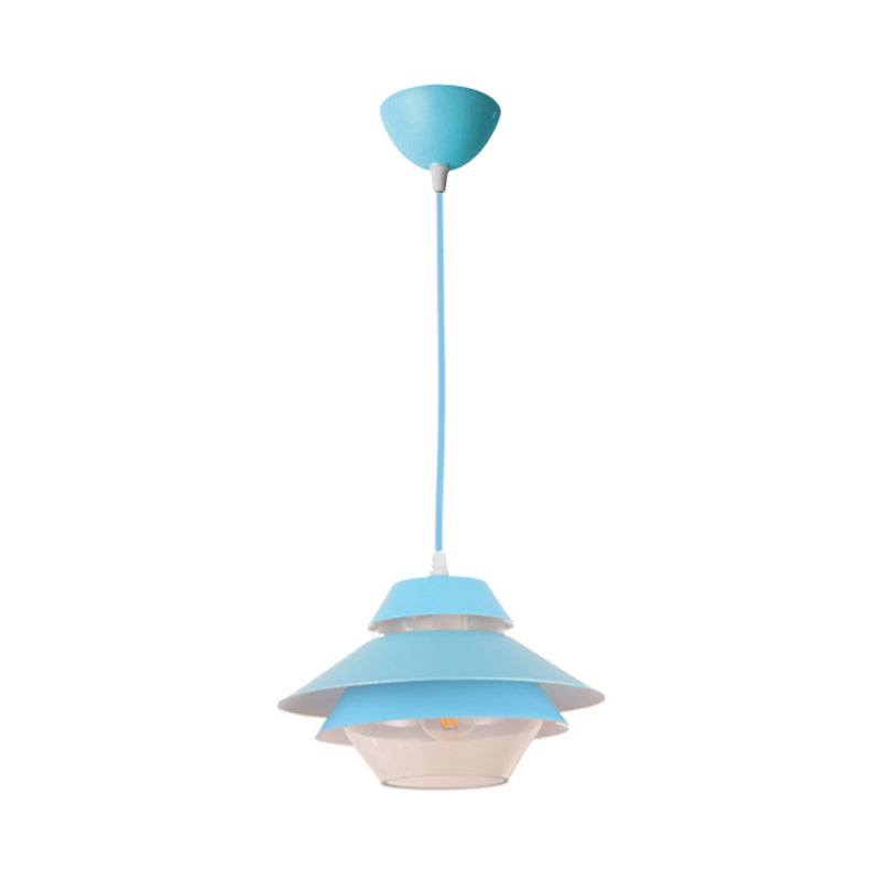 Macaron Stylish Flared Pendant Lighting Metallic 1-Light Living Room Hanging Ceiling Light in Blue/Green