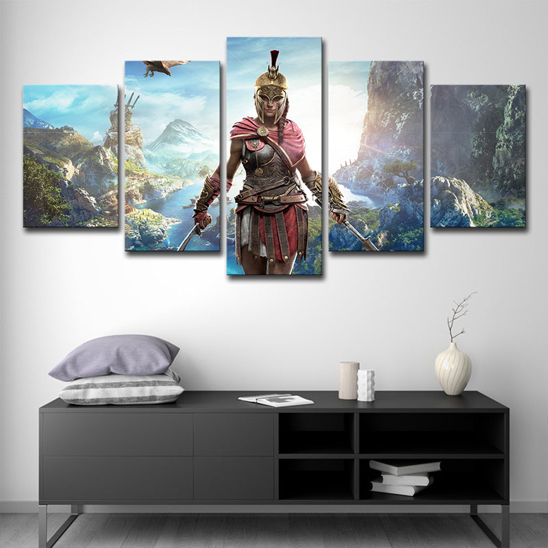 Assassins Creed Woman Art Print Sci-Fi Cool Game Scene Canvas in Blue for Living Room
