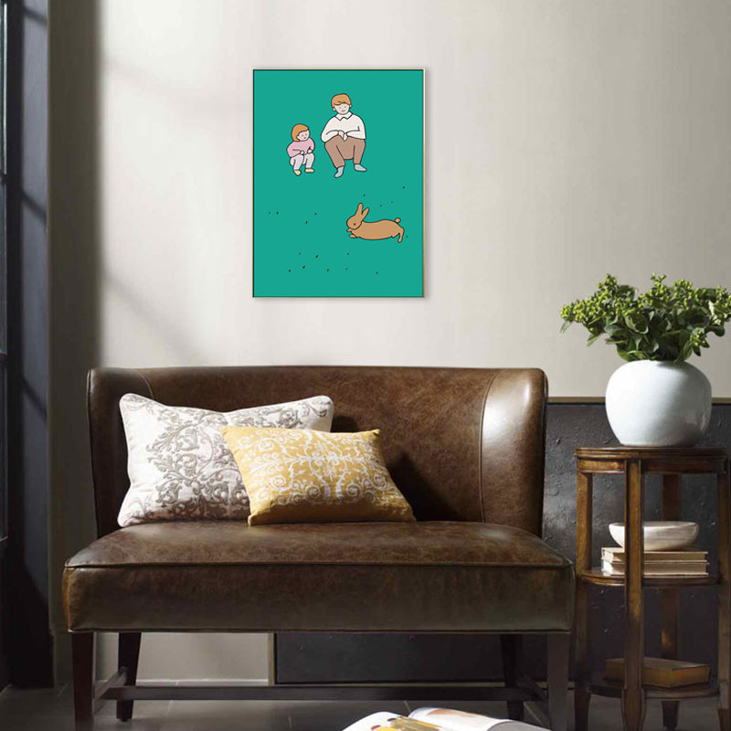 Happy Family Drawing Wall Art House Interior Figure Canvas Print in Pastel Color