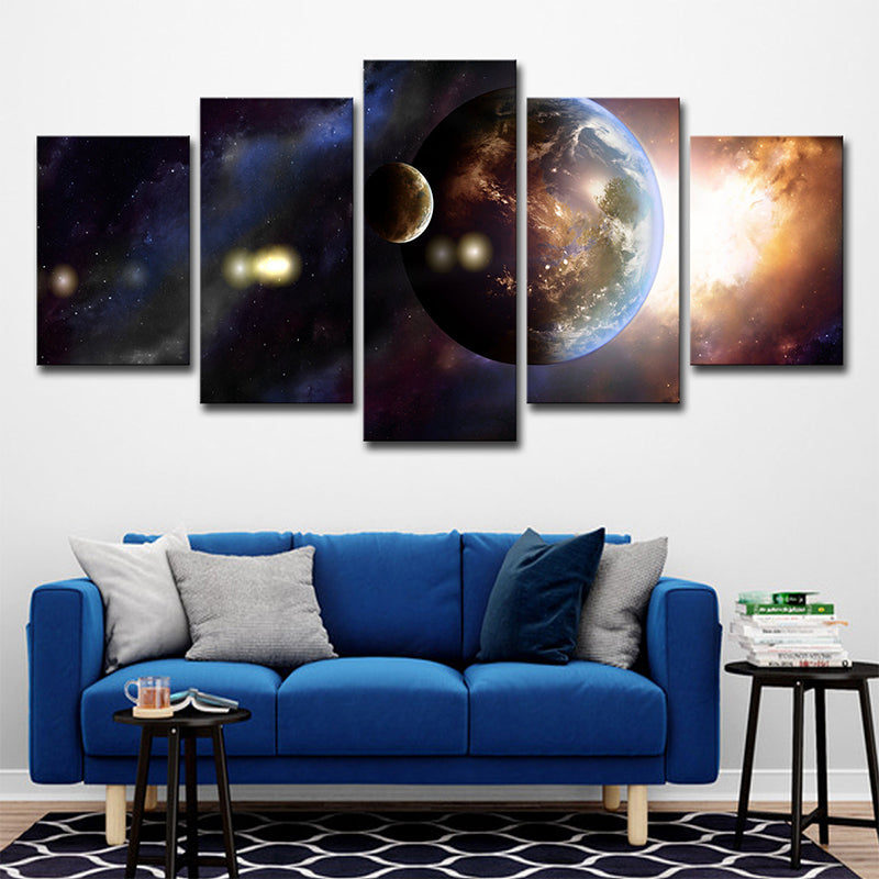 Gold Outer Space Planet Canvas Multi-Piece Fictional Teens Bedroom Wall Art Print