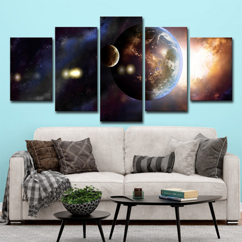 Gold Outer Space Planet Canvas Multi-Piece Fictional Teens Bedroom Wall Art Print