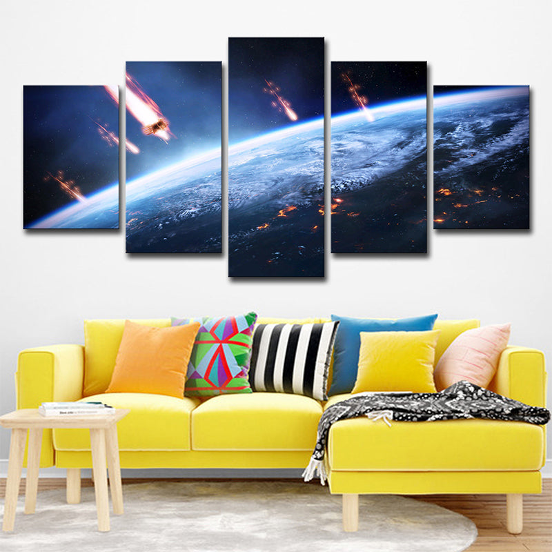 Planet Aerolite Canvas Wall Art Sci-Fi Beautiful Outer Space Wall Decor in Dark Blue