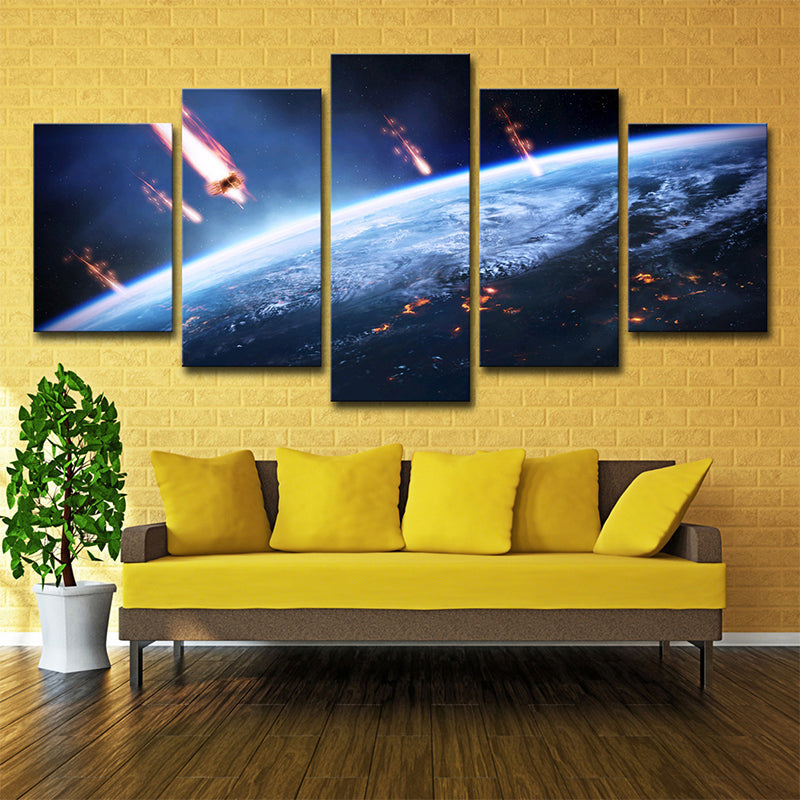 Planet Aerolite Canvas Wall Art Sci-Fi Beautiful Outer Space Wall Decor in Dark Blue