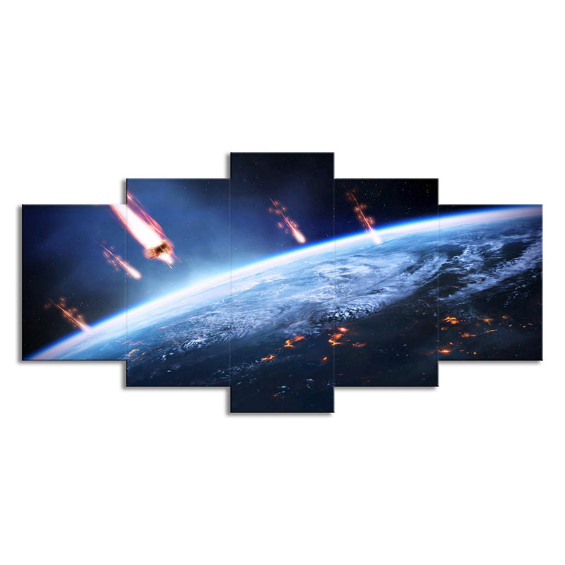 Planet Aerolite Canvas Wall Art Sci-Fi Beautiful Outer Space Wall Decor in Dark Blue