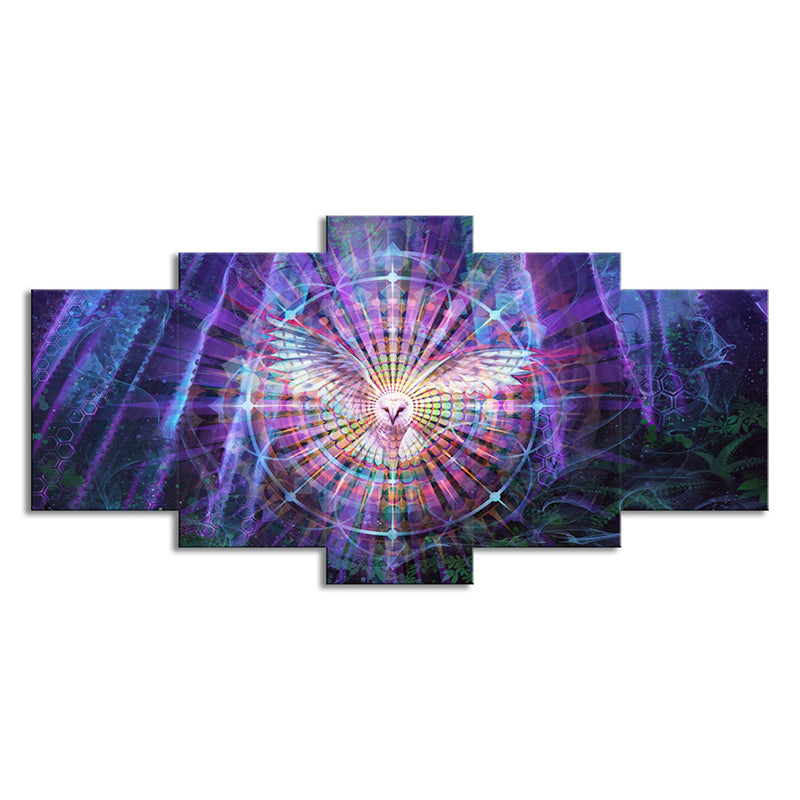 Kaleidoscope Wall Art Bedroom Night Owl Canvas Print in Purple, Multi-Piece