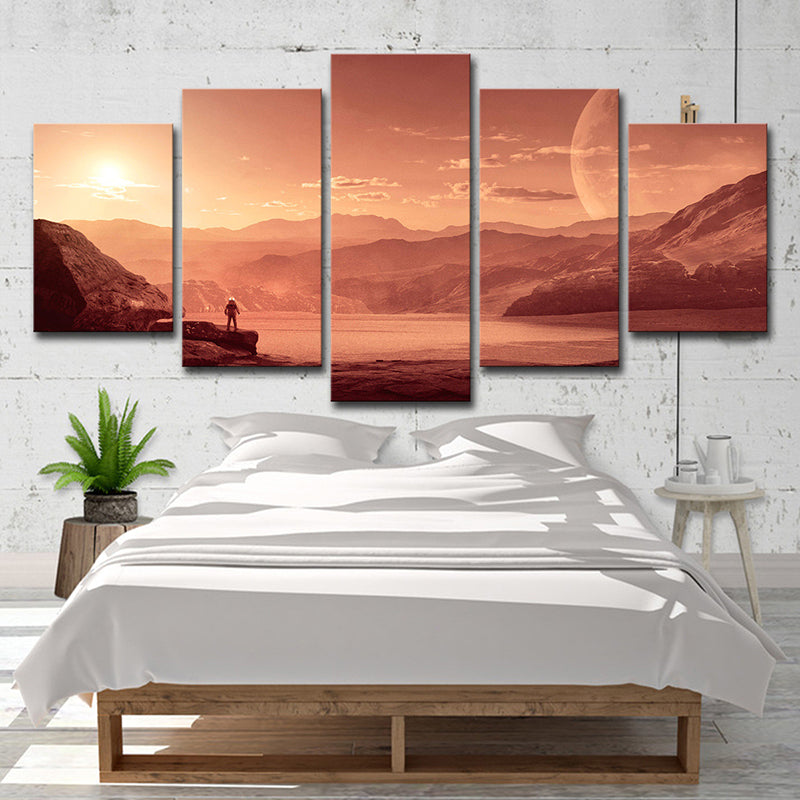 Mars Sunset View Wall Art Dining Room Outer Space View Canvas in Orange for Decor