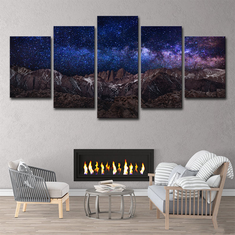 Purple Fantasy Wall Art Rock Mountain and Starry Sky Kids Multi-Piece Canvas Print